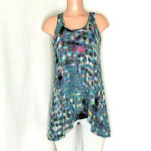 CAbi 301 Multicolor Racerback Sleeveless Jersey Tunic Top Hook Trim Shark Bite